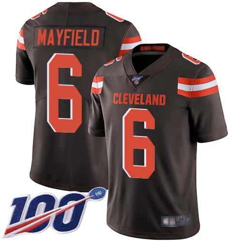 Nike Browns #6 Baker Mayfield Brown Team Color Men's Stitched Football 100th Season Vapor Limited Jersey Nike Browns #6 Baker Mayfield Brown Team Color Men's Stitched Football 100th Season Vapor Limited Jersey