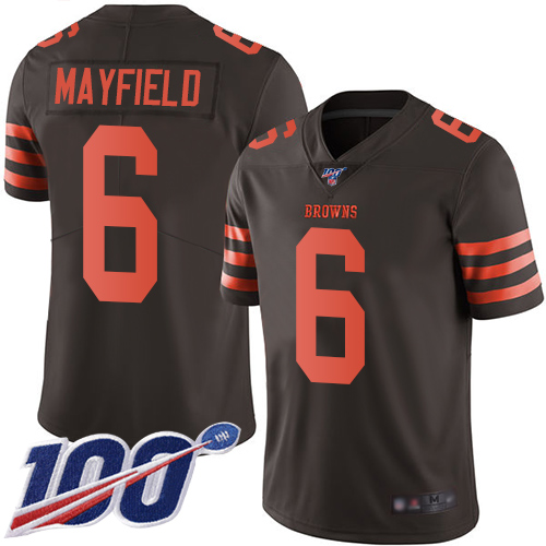 Nike Browns #6 Baker Mayfield Brown Men's Stitched Football Limited Rush 100th Season Jersey Nike Browns #6 Baker Mayfield Brown Men's Stitched Football Limited Rush 100th Season Jersey