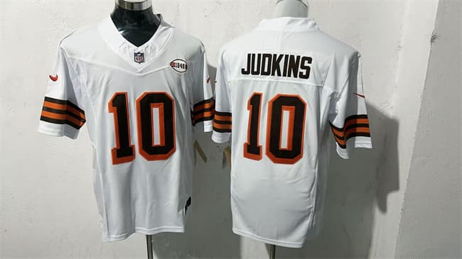 Men's Cleveland Browns #10 Quinshon Judkins White 2026 1946 Collection Vapor Limited Stitched Football Jersey Men's Cleveland Browns #10 Quinshon Judkins White 2026 1946 Collection Vapor Limited Stitched Football Jersey