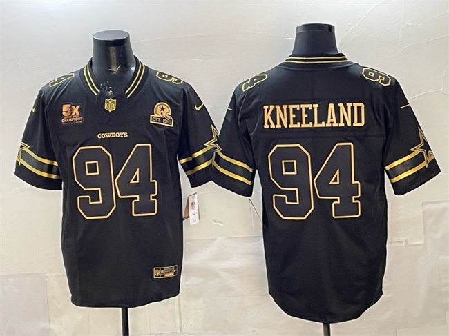 Men's Dallas Cowboys #94 Marshawn Kneeland Black Gold 2025 F.U.S.E. With 5x Super Bowl Champions & Established In 1960 Patch Vapor Limited Stitched Football Jersey Men's Dallas Cowboys #94 Marshawn Kneeland Black Gold 2025 F.U.S.E. With 5x Super Bowl Champions & Established In 1960 Patch Vapor Limited Stitched Football Jersey