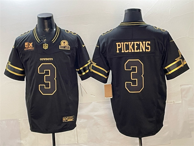 Men's Dallas Cowboys #3 George pickens Black Gold 2025 F.U.S.E. With 5x Super Bowl Champions & Established In 1960 Patch Vapor Limited Stitched Football Jersey Men's Dallas Cowboys #3 George pickens Black Gold 2025 F.U.S.E. With 5x Super Bowl Champions & Established In 1960 Patch Vapor Limited Stitched Football Jersey