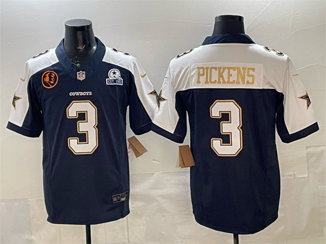 Men's Dallas Cowboys #3 George pickens Navy F.U.S.E. With John Madden Patch & Established In 1960 Patch Thanksgiving Vapor Limited Stitched Football Jersey Men's Dallas Cowboys #3 George pickens Navy F.U.S.E. With John Madden Patch & Established In 1960 Patch Thanksgiving Vapor Limited Stitched Football Jersey