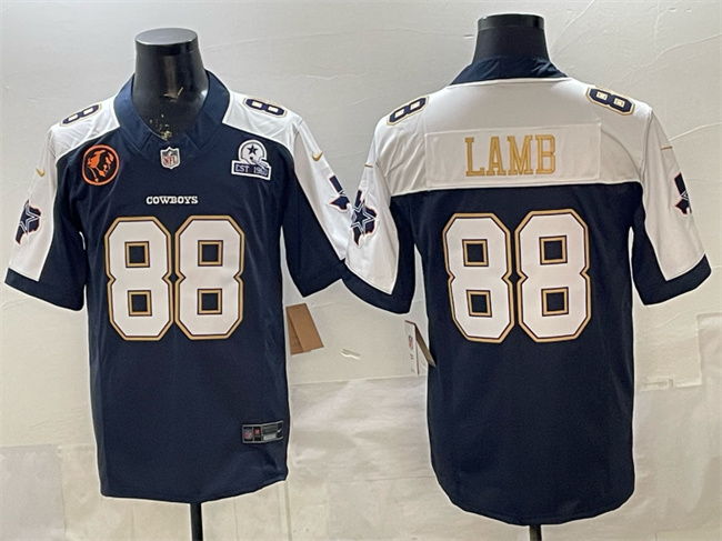 Men's Dallas Cowboys #88 CeeDee Lamb Navy F.U.S.E. With John Madden Patch & Established In 1960 Patch Thanksgiving Vapor Limited Stitched Football Jersey Men's Dallas Cowboys #88 CeeDee Lamb Navy F.U.S.E. With John Madden Patch & Established In 1960 Patch Thanksgiving Vapor Limited Stitched Football Jersey