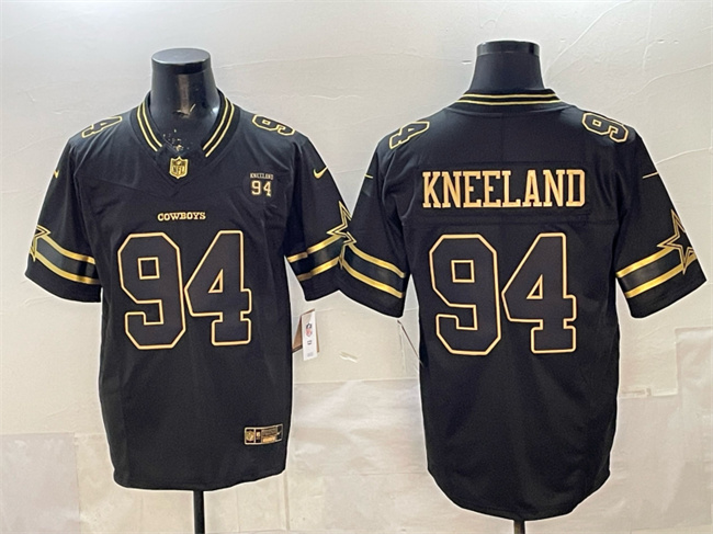 Men's Dallas Cowboys #94 Marshawn Kneeland Black Gold 2025 F.U.S.E. 94 Marshawn Kneeland Memorial Patch Vapor Limited Stitched Football Jersey Men's Dallas Cowboys #94 Marshawn Kneeland Black Gold 2025 F.U.S.E. 94 Marshawn Kneeland Memorial Patch Vapor Limited Stitched Football Jersey