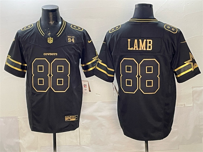 Men's Dallas Cowboys #88 CeeDee Lamb Black Gold 2025 F.U.S.E. 94 Marshawn Kneeland Memorial Patch Vapor Limited Stitched Football Jersey Men's Dallas Cowboys #88 CeeDee Lamb Black Gold 2025 F.U.S.E. 94 Marshawn Kneeland Memorial Patch Vapor Limited Stitched Football Jersey