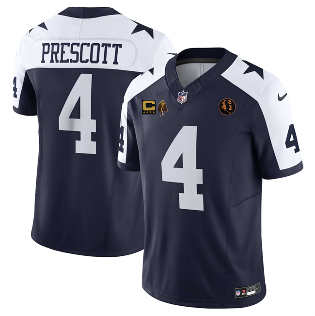 Men's Dallas Cowboys #4 Dak Prescott Navy 2025 F.U.S.E. With John Madden Patch, Walter Payton Patch And 4-Star C Patch Thanksgiving Vapor Limited Stitched Football Jersey Men's Dallas Cowboys #4 Dak Prescott Navy 2025 F.U.S.E. With John Madden Patch, Walter Payton Patch And 4-Star C Patch Thanksgiving Vapor Limited Stitched Football Jersey