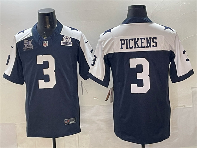 Men's Dallas Cowboys #3 George pickens Navy F.U.S.E. With 5x Super Bowl Champions & Established In 1960 Patch Thanksgiving Vapor Limited Stitched Football Jersey Men's Dallas Cowboys #3 George pickens Navy F.U.S.E. With 5x Super Bowl Champions & Established In 1960 Patch Thanksgiving Vapor Limited Stitched Football Jersey