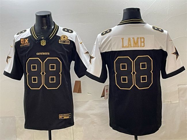 Men's Dallas Cowboys #88 CeeDee Lamb Black Gold F.U.S.E. With 5x Super Bowl Champions & Established In 1960 Patch Vapor Limited Stitched Football Jersey Men's Dallas Cowboys #88 CeeDee Lamb Black Gold F.U.S.E. With 5x Super Bowl Champions & Established In 1960 Patch Vapor Limited Stitched Football Jersey