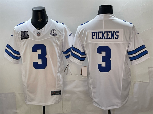Men's Dallas Cowboys #3 George pickens White F.U.S.E. With 5x Super Bowl Champions & Established In 1960 Patch Vapor Limited Stitched Football Jersey Men's Dallas Cowboys #3 George pickens White F.U.S.E. With 5x Super Bowl Champions & Established In 1960 Patch Vapor Limited Stitched Football Jersey