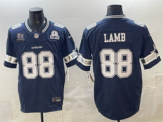 Men's Dallas Cowboys #88 CeeDee Lamb Navy F.U.S.E. With 5x Super Bowl Champions & Established In 1960 Patch Vapor Limited Stitched Football Jersey Men's Dallas Cowboys #88 CeeDee Lamb Navy F.U.S.E. With 5x Super Bowl Champions & Established In 1960 Patch Vapor Limited Stitched Football Jersey