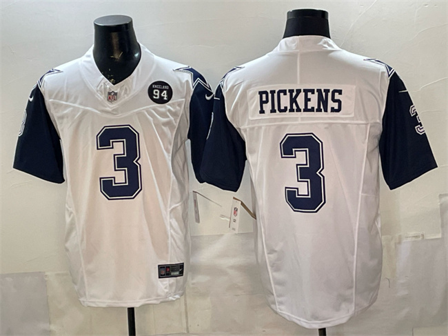 Men's Dallas Cowboys #3 George pickens White F.U.S.E. 94 Marshawn Kneeland Memorial Patch Thanksgiving Vapor Limited Stitched Football Jersey Men's Dallas Cowboys #3 George pickens White F.U.S.E. 94 Marshawn Kneeland Memorial Patch Thanksgiving Vapor Limited Stitched Football Jersey