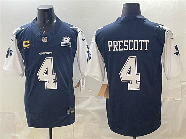 Men's Dallas Cowboys #4 Dak Prescott Navy F.U.S.E. With Established In 1960 Patch And 4-Star C Patch Vapor Limited Stitched Football Jersey Men's Dallas Cowboys #4 Dak Prescott Navy F.U.S.E. With Established In 1960 Patch And 4-Star C Patch Vapor Limited Stitched Football Jersey