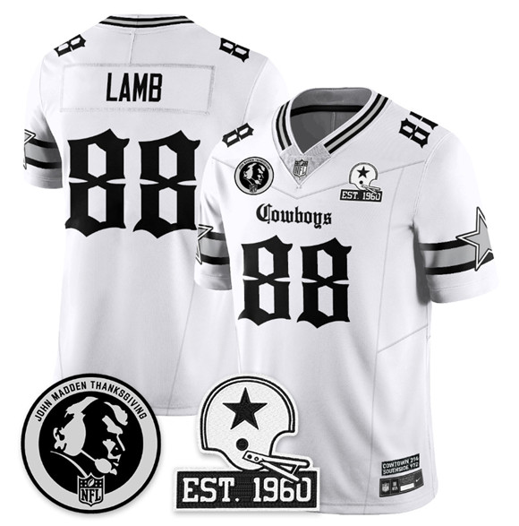 Men's Dallas Cowboys Active Player Custom White 2025 F.U.S.E. With John Madden Patch & Established In 1960 Patch Vapor Limited Stitched Football Jersey Men's Dallas Cowboys Active Player Custom White 2025 F.U.S.E. With John Madden Patch & Established In 1960 Patch Vapor Limited Stitched Football Jersey