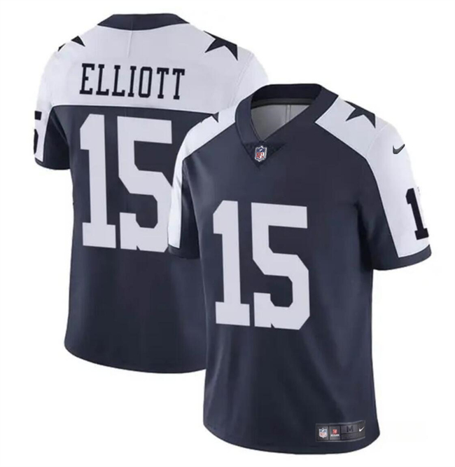 Men's Dallas Cowboys #15 Ezekiel Elliott Navy White Vapor Untouchable Thanksgiving Limited Stitched Football Jersey Men's Dallas Cowboys #15 Ezekiel Elliott Navy White Vapor Untouchable Thanksgiving Limited Stitched Football Jersey