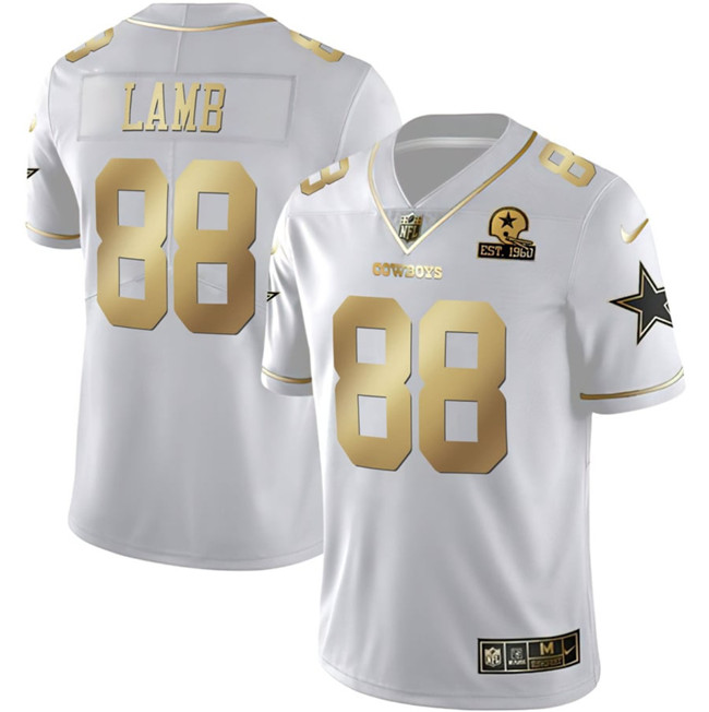 Men's Dallas Cowboys #88 CeeDee Lamb White Gold With Established In 1960 Patch Vapor Limited Stitched Football Jersey Men's Dallas Cowboys #88 CeeDee Lamb White Gold With Established In 1960 Patch Vapor Limited Stitched Football Jersey