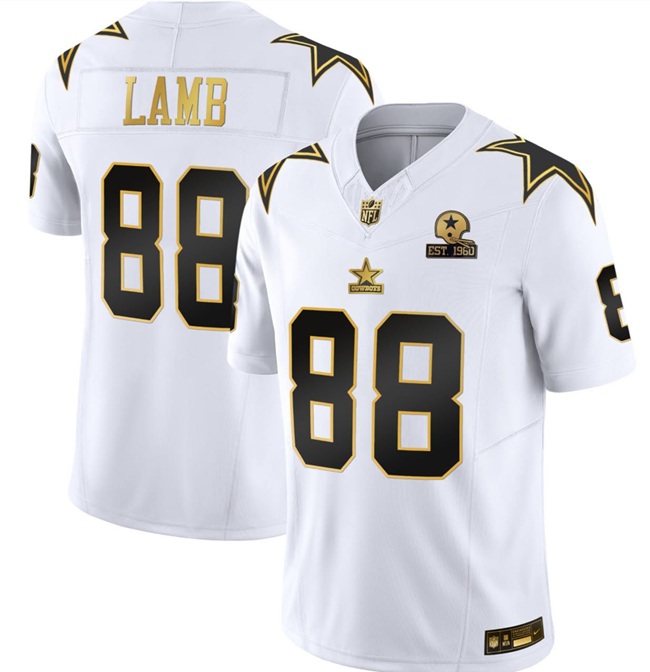 Men's Dallas Cowboys #88 CeeDee Lamb White Gold F.U.S.E. With Established In 1960 Patch Vapor Limited Stitched Football Jersey Men's Dallas Cowboys #88 CeeDee Lamb White Gold F.U.S.E. With Established In 1960 Patch Vapor Limited Stitched Football Jersey