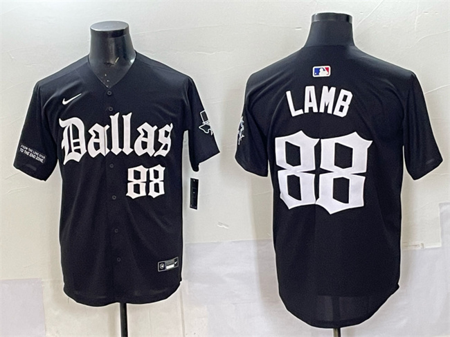 Men's Dallas Cowboys #88 CeeDee Lamb Black 'Gothic Lone Star Edition' Limited Stitched Baseball Jersey Men's Dallas Cowboys #88 CeeDee Lamb Black 'Gothic Lone Star Edition' Limited Stitched Baseball Jersey