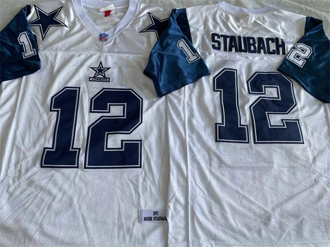 Men's Dallas Cowboys #12 Roger Staubach White Throwback Stitched Football Jersey Men's Dallas Cowboys #12 Roger Staubach White Throwback Stitched Football Jersey