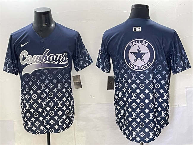 Men's Dallas Cowboys Team Big Logo Navy Limited Stitched Baseball Jersey 2 Men's Dallas Cowboys Team Big Logo Navy Limited Stitched Baseball Jersey 2