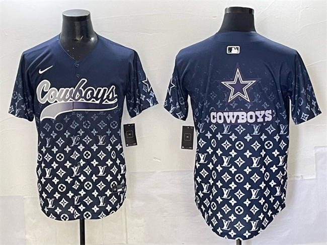 Men's Dallas Cowboys Team Big Logo Navy Limited Stitched Baseball Jersey Men's Dallas Cowboys Team Big Logo Navy Limited Stitched Baseball Jersey