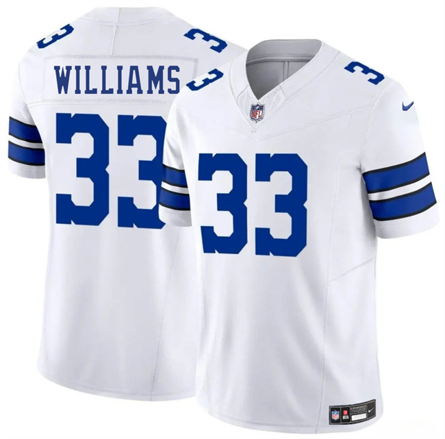 Men's Dallas Cowboys #33 Javonte Williams White 2025 F.U.S.E Vapor Untouchable Limited Stitched Football Jersey Men's Dallas Cowboys #33 Javonte Williams White 2025 F.U.S.E Vapor Untouchable Limited Stitched Football Jersey