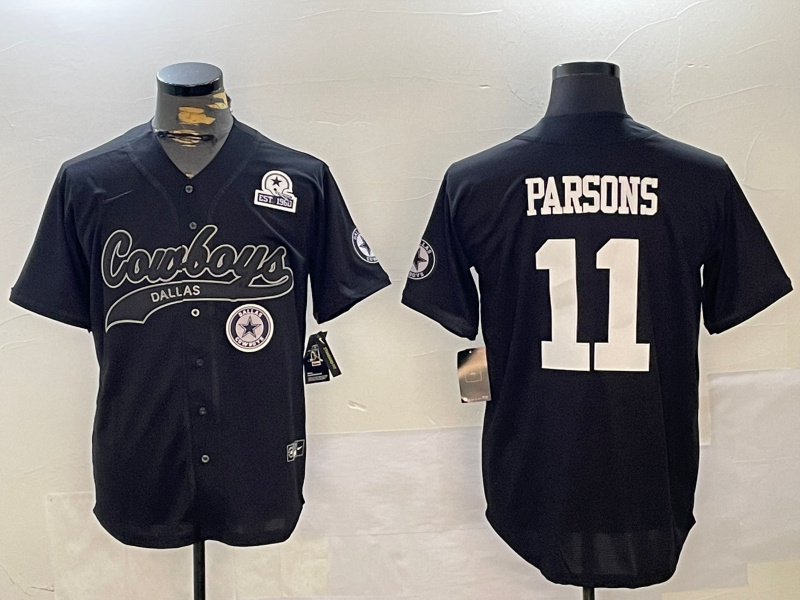 Men's Dallas Cowboys #11 Micah Parsons Black With Patch Cool Base Stitched Baseball Jersey 6 Men's Dallas Cowboys #11 Micah Parsons Black With Patch Cool Base Stitched Baseball Jersey 6