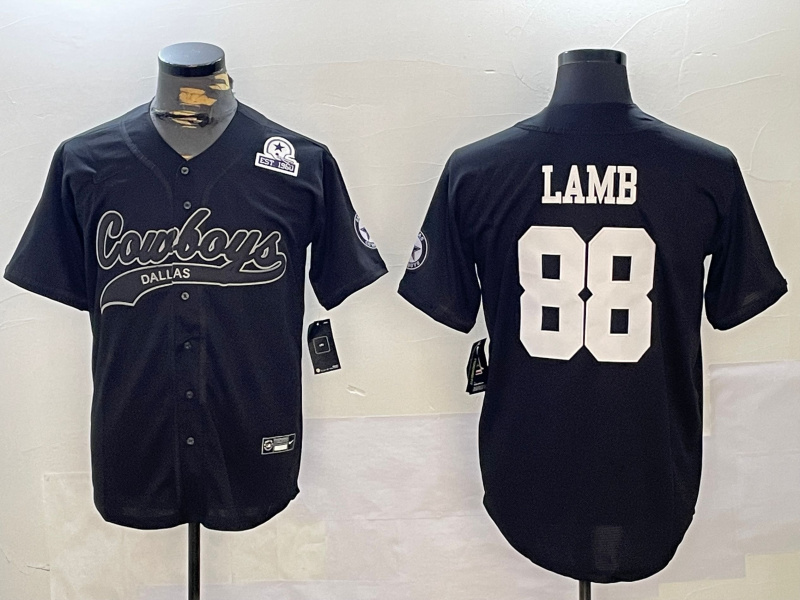 Men's Dallas Cowboys #88 CeeDee Lamb Black With Patch Cool Base Stitched Baseball Jersey 3 Men's Dallas Cowboys #88 CeeDee Lamb Black With Patch Cool Base Stitched Baseball Jersey 3