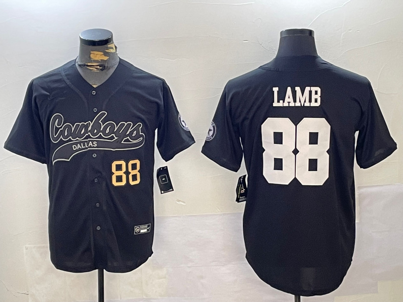 Men's Dallas Cowboys #88 CeeDee Lamb Black With Patch Cool Base Stitched Baseball Jersey 2 Men's Dallas Cowboys #88 CeeDee Lamb Black With Patch Cool Base Stitched Baseball Jersey 2