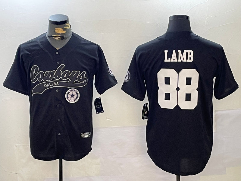 Men's Dallas Cowboys #88 CeeDee Lamb Black With Patch Cool Base Stitched Baseball Jersey 1 Men's Dallas Cowboys #88 CeeDee Lamb Black With Patch Cool Base Stitched Baseball Jersey 1