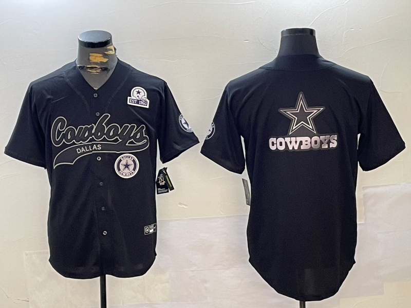 Men's Dallas Cowboys Team Big Logo Black With Patch Cool Base Stitched Baseball Jersey 17 Men's Dallas Cowboys Team Big Logo Black With Patch Cool Base Stitched Baseball Jersey 17