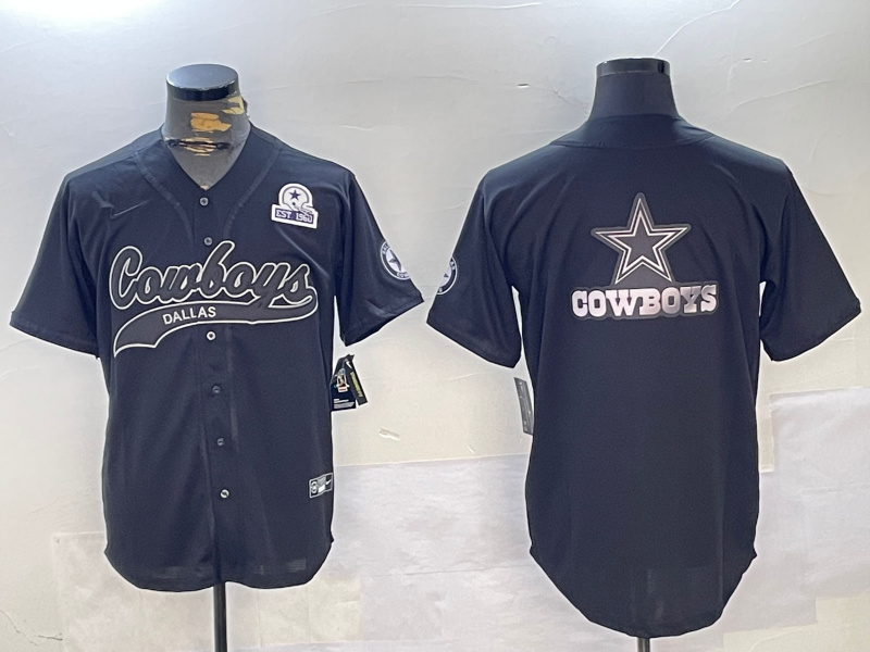 Men's Dallas Cowboys Team Big Logo Black With Patch Cool Base Stitched Baseball Jersey 16 Men's Dallas Cowboys Team Big Logo Black With Patch Cool Base Stitched Baseball Jersey 16