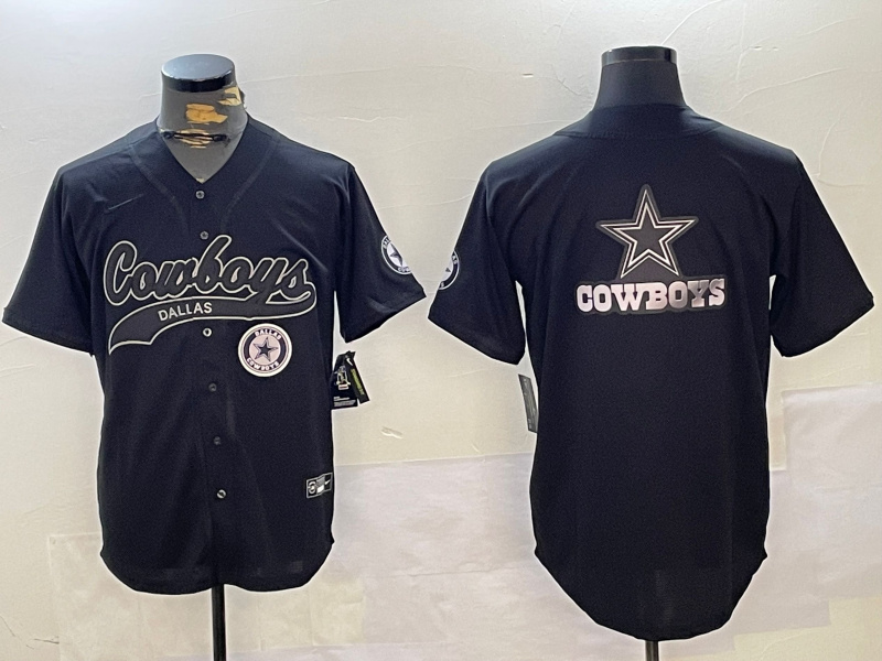 Men's Dallas Cowboys Team Big Logo Black With Patch Cool Base Stitched Baseball Jersey 15 Men's Dallas Cowboys Team Big Logo Black With Patch Cool Base Stitched Baseball Jersey 15