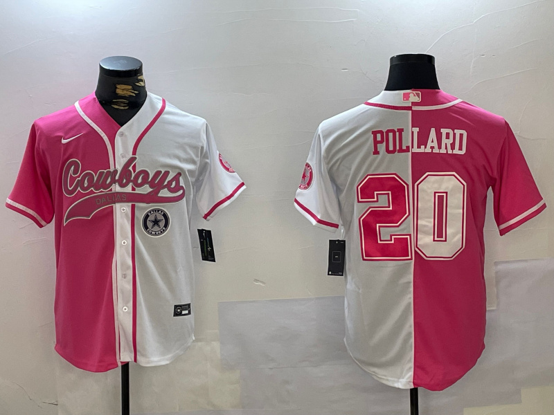 Men's Dallas Cowboys #20 Tony Pollard Red White With Patch Cool Base Stitched Baseball Jersey 4 Men's Dallas Cowboys #20 Tony Pollard Red White With Patch Cool Base Stitched Baseball Jersey 4