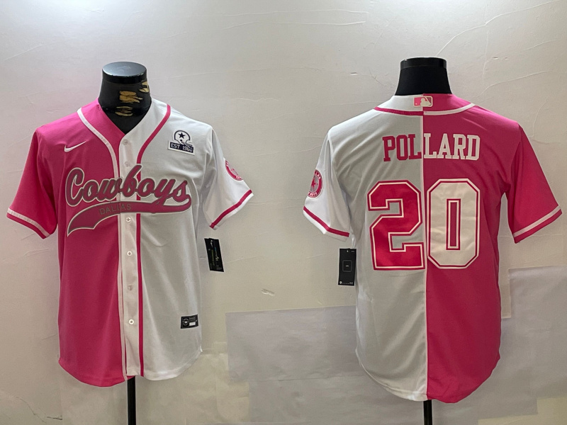 Men's Dallas Cowboys #20 Tony Pollard Red White With Patch Cool Base Stitched Baseball Jersey 2 Men's Dallas Cowboys #20 Tony Pollard Red White With Patch Cool Base Stitched Baseball Jersey 2