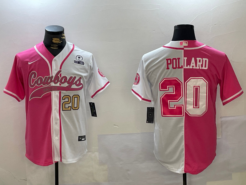 Men's Dallas Cowboys #20 Tony Pollard Red White With Patch Cool Base Stitched Baseball Jersey 1 Men's Dallas Cowboys #20 Tony Pollard Red White With Patch Cool Base Stitched Baseball Jersey 1
