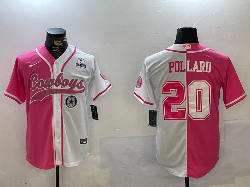Men's Dallas Cowboys #20 Tony Pollard Red White With Patch Cool Base Stitched Baseball Jersey Men's Dallas Cowboys #20 Tony Pollard Red White With Patch Cool Base Stitched Baseball Jersey