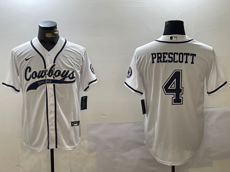 Men's Dallas Cowboys #4 White Team With Patch Cool Base Stitched Baseball Jersey 7 Men's Dallas Cowboys #4 White Team With Patch Cool Base Stitched Baseball Jersey 7