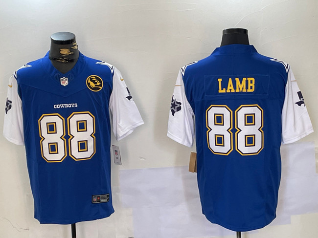Men's Dallas Cowboys #88 CeeDee Lamb 2024 F.U.S.E. Navy Gold With Texas & John Madden Patch Stitched Football Jersey Men's Dallas Cowboys #88 CeeDee Lamb 2024 F.U.S.E. Navy Gold With Texas & John Madden Patch Stitched Football Jersey