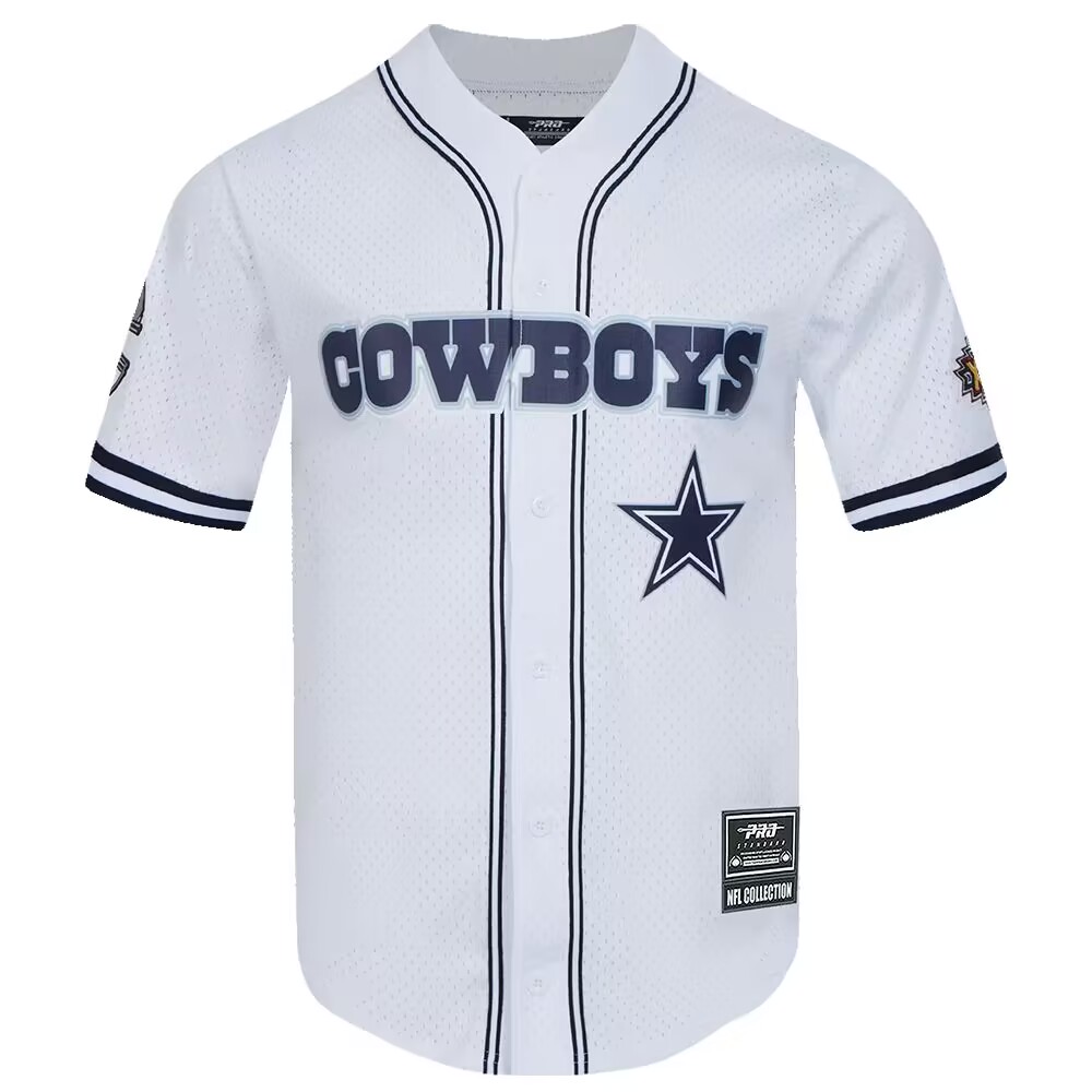 Custom MEN'S NFL DALLAS COWBOYS LOGO CLASSIC MESH BUTTON UP SHIRT White Custom MEN'S NFL DALLAS COWBOYS LOGO CLASSIC MESH BUTTON UP SHIRT White