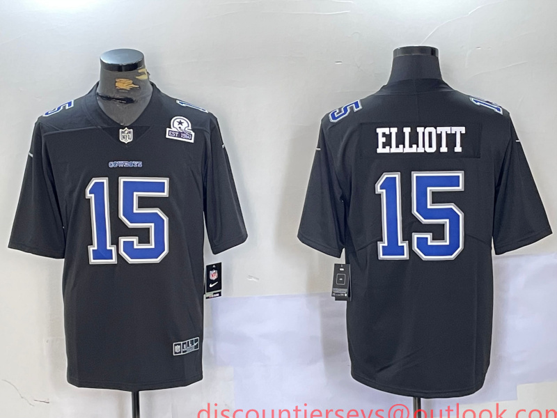 Men's Dallas Cowboys #15 Ezekiel Elliott Black Throwback Vapor Untouchable Limited Stitched Football Jersey 2 Men's Dallas Cowboys #15 Ezekiel Elliott Black Throwback Vapor Untouchable Limited Stitched Football Jersey 2