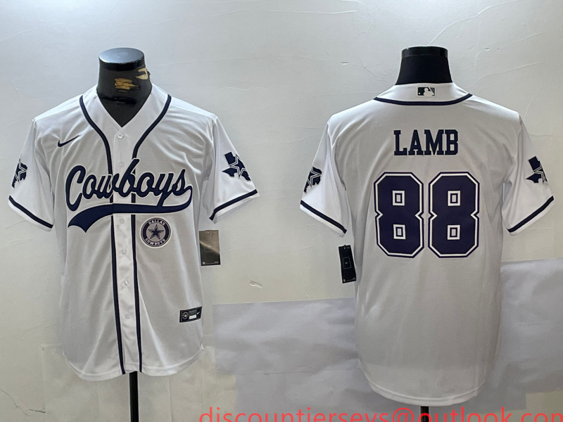 Men's Dallas Cowboys #88 CeeDee Lamb White With Patch Cool Base Stitched Baseball Jersey 7 Men's Dallas Cowboys #88 CeeDee Lamb White With Patch Cool Base Stitched Baseball Jersey 7
