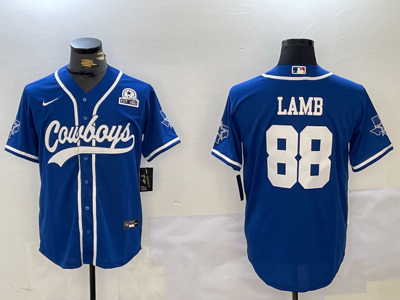 Men's Dallas Cowboys #88 CeeDee Lamb Royal With Patch Cool Base Stitched Baseball Jersey 7 Men's Dallas Cowboys #88 CeeDee Lamb Royal With Patch Cool Base Stitched Baseball Jersey 7