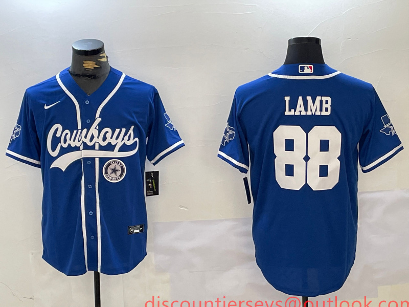 Men's Dallas Cowboys #88 CeeDee Lamb Royal With Patch Cool Base Stitched Baseball Jersey 6 Men's Dallas Cowboys #88 CeeDee Lamb Royal With Patch Cool Base Stitched Baseball Jersey 6