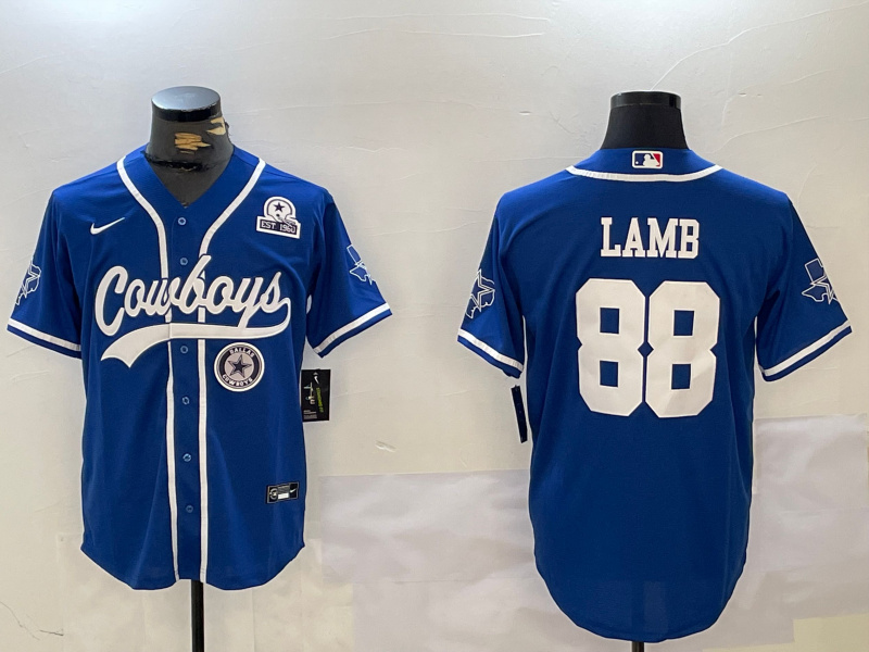 Men's Dallas Cowboys #88 CeeDee Lamb Royal With Patch Cool Base Stitched Baseball Jersey 5 Men's Dallas Cowboys #88 CeeDee Lamb Royal With Patch Cool Base Stitched Baseball Jersey 5