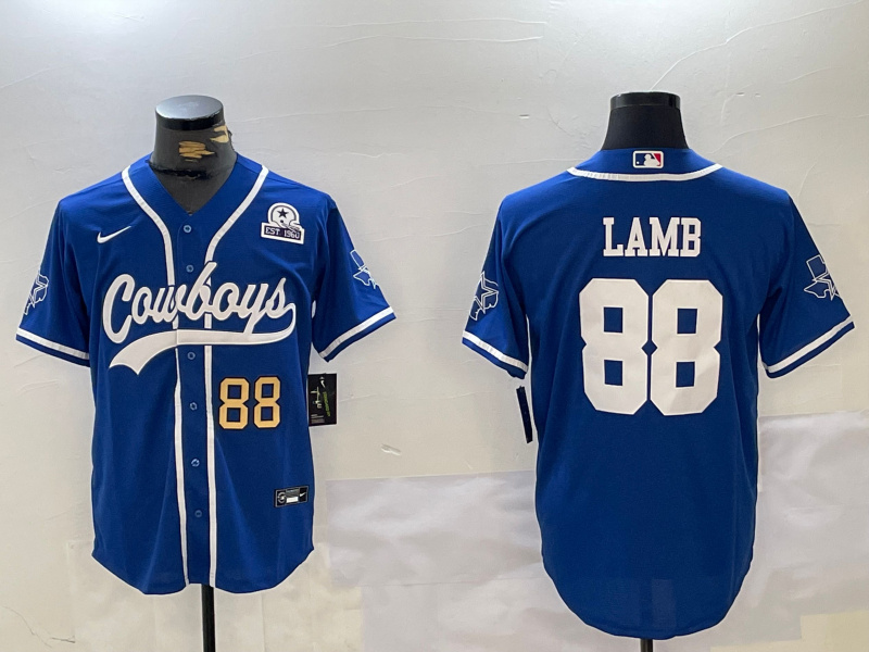 Men's Dallas Cowboys #88 CeeDee Lamb Royal With Patch Cool Base Stitched Baseball Jersey 3 Men's Dallas Cowboys #88 CeeDee Lamb Royal With Patch Cool Base Stitched Baseball Jersey 3