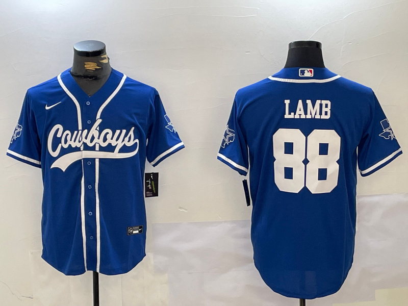 Men's Dallas Cowboys #88 CeeDee Lamb Royal With Patch Cool Base Stitched Baseball Jersey 2 Men's Dallas Cowboys #88 CeeDee Lamb Royal With Patch Cool Base Stitched Baseball Jersey 2
