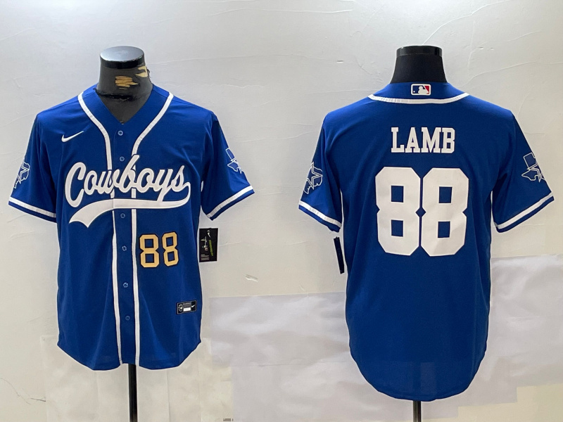 Men's Dallas Cowboys #88 CeeDee Lamb Royal With Patch Cool Base Stitched Baseball Jersey 1 Men's Dallas Cowboys #88 CeeDee Lamb Royal With Patch Cool Base Stitched Baseball Jersey 1