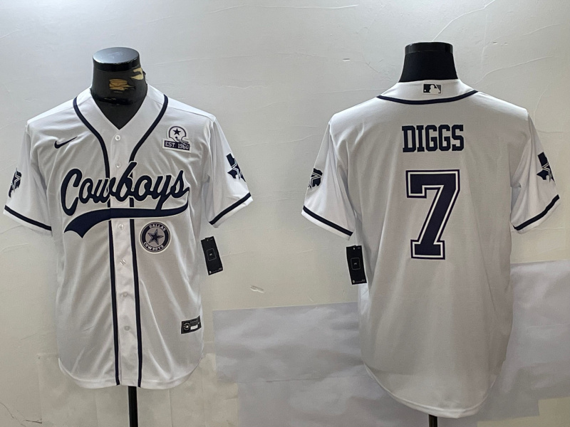 Men's Dallas Cowboys #7 Trevon Diggs White With Patch Cool Base Stitched Baseball Jersey 5 Men's Dallas Cowboys #7 Trevon Diggs White With Patch Cool Base Stitched Baseball Jersey 5