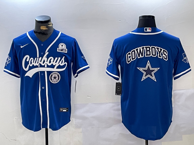 Men's Dallas Cowboys Big Logo Royal With Patch Cool Base Stitched Baseball Jersey 4 Men's Dallas Cowboys Big Logo Royal With Patch Cool Base Stitched Baseball Jersey 4