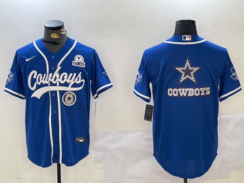 Men's Dallas Cowboys Big Logo Royal With Patch Cool Base Stitched Baseball Jersey 2 Men's Dallas Cowboys Big Logo Royal With Patch Cool Base Stitched Baseball Jersey 2
